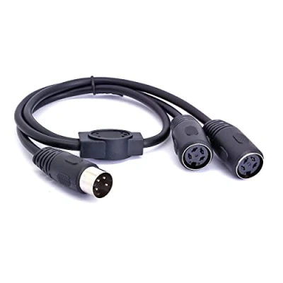 Abbildung von HTGuoji 4 poliger DIN Stecker Y Splitterkabel Adapter, auf zwei 2 weibliche Netzteil Verlängerungskabel für Audio Digital Keyboard Geräte (50 cm / 1,6 FT)