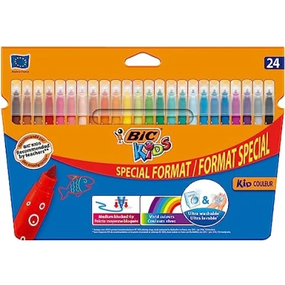 Abbildung von BIC Kids, Kid Couleur, waschbare Filzstifte für Kinder, ideal Schulbedarf, robuste mittlere Spitze, leuchtende und intensive Farben, Box mit 24 Stück