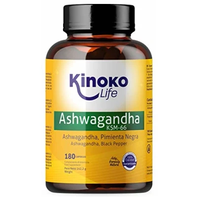 Abbildung von Ashwagandha KSM 66 180 Kapseln, 500mg, Mit Schwarzem Pfeffer, Vegan, Ohne Magnesiumstearat, Glutenfrei, Non GMO