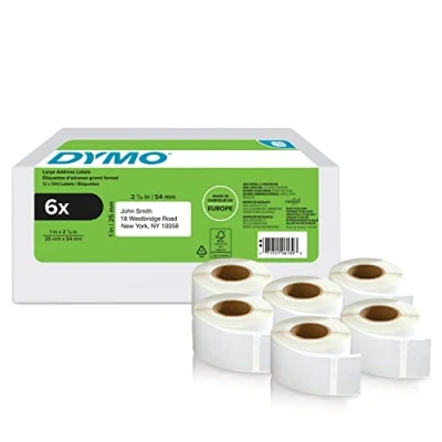 Abbildung von DYMO Original LabelWriter Rücksendeadressetiketten 25 mm x 54 6 Rollen mit je 500 leicht ablösbaren Etiketten (3.000 Stück) selbstklebend Beschriftungsgerät für Etikettendrucker