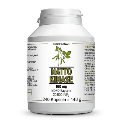 Abbildung von Nattokinase 100mg pro Kapsel vegan 20.000 FU ohne Vitamin K1 &amp; K2 mikrokristalline Cellulose Magnesiumstearat 240 Kapseln