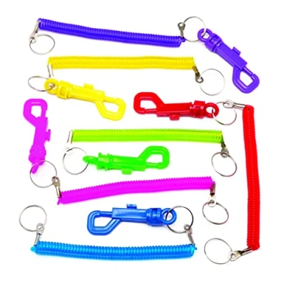 Abbildung von Baker Ross Spiral Gürtelclips aus Kunststoff mit Schlüsselring (6 Stück) bunter Gürtelclip Schlüsselanhänger