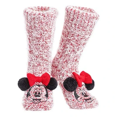 Abbildung von Disney Antirutschsocken Damen mit 3D Ohren, One Size ABS Kuschelsocken Antirutsch Haussocken Winter Frauen Geschenke (Rosa Minnie)