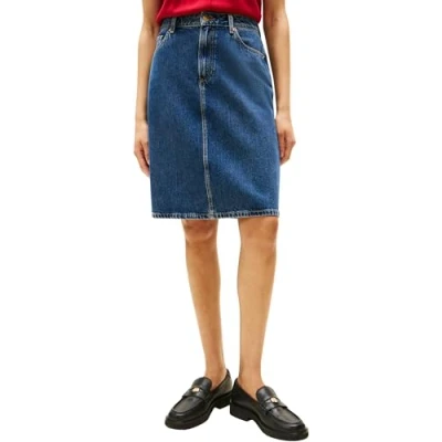 Abbildung von Tommy Hilfiger Straight KNEE Skirt Jeansrock, Damen, Größe: 32, Dark blue denim