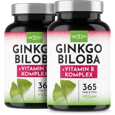 Abbildung von Ginkgo Biloba 3000, 2x 365 Stück Preis Leistungs Sieger + B Vitamin Power Komplex, enthält 14,4 mg Flavonglykoside &amp; 3,6 Ginkgolid Ohne Zusätze, Laborgeprüft, made with love in Austria