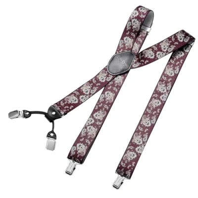 Abbildung von DonDon Hosenträger Herren breit 3,5 cm mit 4 Clips extra stark in Y Form elastisch und längenverstellbar, Paisley Rot