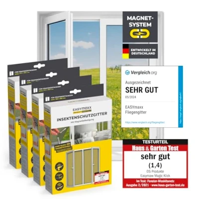 Abbildung von EASYmaxx Insect Protect Fliegengitter Fenster mit Magnetbefestigung zuschneidbares Moskitonetz Insektenschutz bis 150 x 180 cm Mückenschutz Magnet leichte Montage [4 Stück]