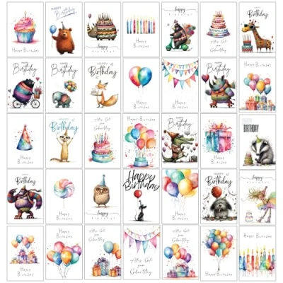 Abbildung von the lazy panda card company 36er Set hochwertige Geburtstagskarten Glückwunsch &amp; Postkarten zum Geburtstag Happy Birthday Karten im Männer Frauen