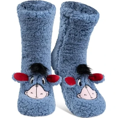 Abbildung von Disney I Aah Esel Hüttensocken Flauschige Sherpa Haussocken mit Ohren für Damen Winnie Puuh Kuschelsocken Wintersocken warme Frauen Socken OneSize Blau