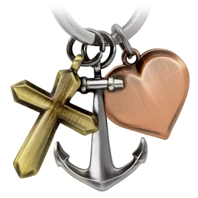 Abbildung von FABACH Glaube Liebe Hoffnung Schlüsselanhänger Geschenk Anhänger Kreuz Herz Anker Dreifarbige Symbole Charm Faith Hope Love
