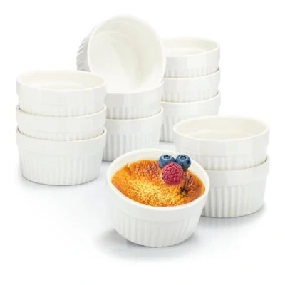 Abbildung von COM FOUR® 12x Soufflé Förmchen Creme Brulee Schälchen aus Keramik Ofenfeste Dessertschale und Pastetenförmchen für z.B. Ragout Fin je 200 ml in weiß