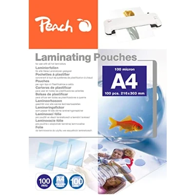 Abbildung von Peach Laminierfolien A4 100 mic pouches glänzend Premiumqualität für beste Laminierergebnisse kompatibel mit Geräten aller Markenhersteller PP500 02