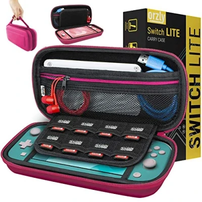 Abbildung von Orzly Tragetasche kompatibel mit Nintendo Switch Lite (2019) Aufbewahrungstasche Hartschalen Case/Hülle/Schutzhülle für die Verwendung der Konsole &amp; Accesoires ROSA
