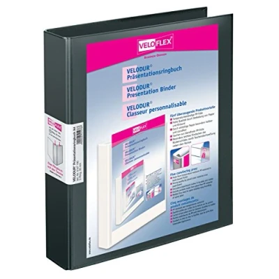 Abbildung von VELOFLEX 4147180 Präsentations Ringbuch Velodur, DIN A4, 2 Ring Mechanik, 272 x 315 46 mm, mit Außentaschen,schwarz