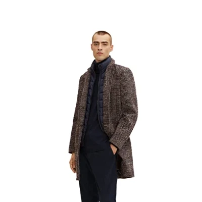 Abbildung von TOM TAILOR Herren 2 in 1 Wollmantel 1032505, 30506 Blue Brown Boucle Wool Check, XL