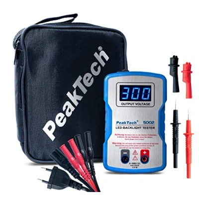Abbildung von PeakTech 5002 LED Tester 0 300V DC, Lampen und Bauteil Prüfer mit Softanlauf, TV Backlight Beleuchtungstester inkl. Zubehör, Testwerkzeug, Licht Reparatur, Automatische Ausgangsspannung