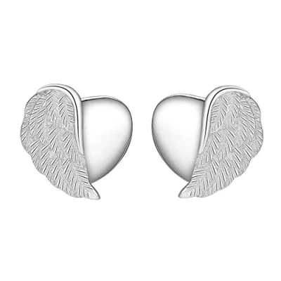 Abbildung von Viwind Damen Ohrstecker Engelsflügel 925 Sterling Silber Ohrringe Herz Ohrringer Schmuck Geschenk mit Geschenkbox (Silber)
