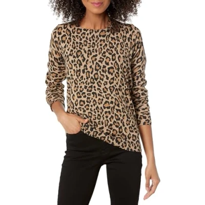 Abbildung von Amazon Essentials Damen Leichter, Langärmeliger Pullover Mit Rundhalsausschnitt (Erhältlich in Übergröße), Kamelbraun Gepard, XS