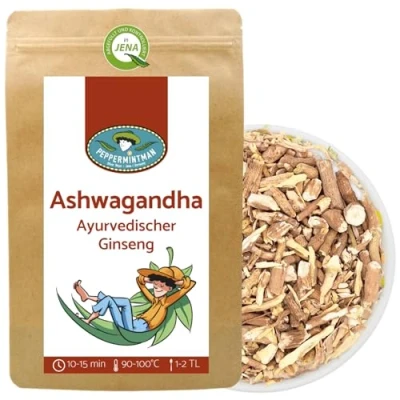 Abbildung von Ashwagandha Tee 60g Ayurvedischer Ginseng Schlafbeere PEPPERMINTMAN