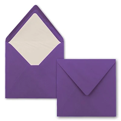 Abbildung von 25x Briefumschläge Quadratisch 16 x cm in Violett Umschläge mit weißem Seidenfutter Kuverts ohne Fenster &amp; Nassklebung Für Einladungskarten zu Hochzeit und Geburtstag