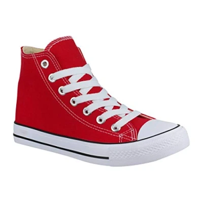 Abbildung von Elara Unisex Kult Sneaker Bequeme Sportschuhe für Damen und Herren High Top Textil SchuheChunkyrayan Farbe: Rot Gr: 37 EU