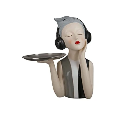 Abbildung von GILDE Deko Skulptur Figur Girl mit Kopfhörer Geschenk und Dekoration Höhe 27 cm, Beige, Grau