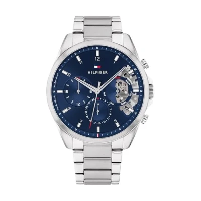 Abbildung von Tommy Hilfiger Multi Zifferblatt Quarz Uhr für Herren mit Silbernes Edelstahlarmband 1710448