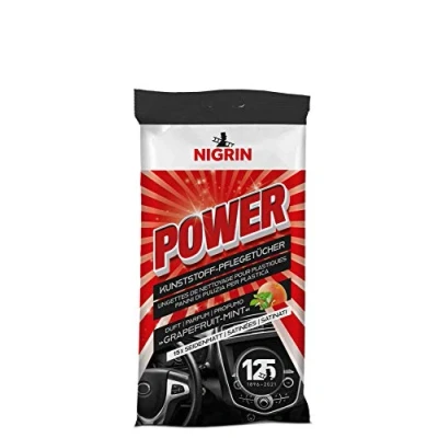 Abbildung von NIGRIN Power Kunststoff Pflegetücher, reinigen die Oberflächen im Auto, silikonfrei, mit Grapefruit Minze Duft, 15 Stück