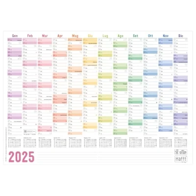 Abbildung von Häfft® Wandkalender 2025 A3 auf Italienisch (42 x 29,7 cm) gefalzt &quot;Rainbow&quot;, Wandplaner mit italienischen Feiertagen + extra A4 Kalender nachhaltig &amp; klimafreundlich