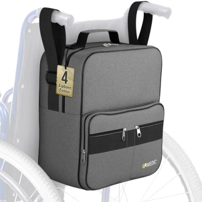 Abbildung von iMedic Deluxe Rollstuhltasche Rollstuhl Zubehör lässt Sich an den Griffen befestigen, um eine nützliche und praktische Aufbewahrung zu bieten Grau
