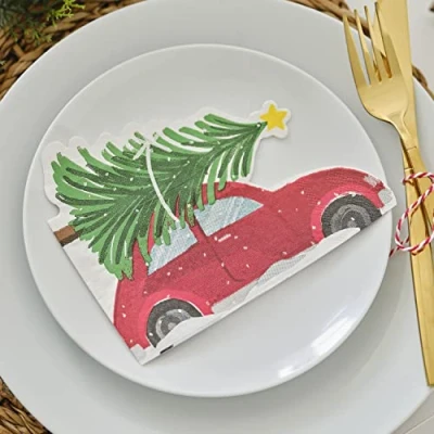 Abbildung von Ginger Ray Papierservietten, Auto und Weihnachtsbaum, Rot, 16 Stück