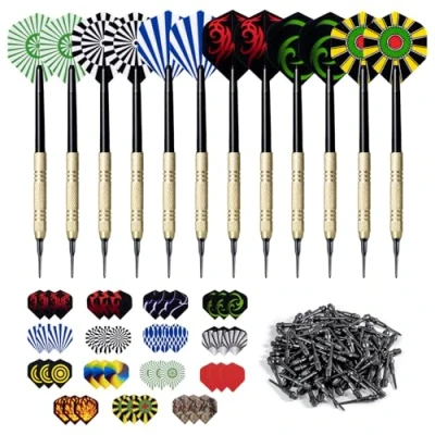 Abbildung von Carehabi Dartpfeile mit Kunststoffspitze für elektronische Dartscheibe 12 Stück Softdarts 14g, 45 zusätzlichen Flights 15 Motive 100 Kunststoff Dartspitzen Zum Austauschen
