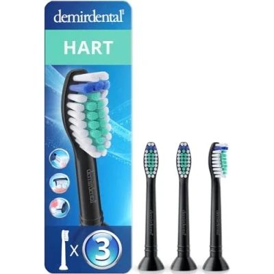 Abbildung von 3er demirdental Harte Aufsätze passend für Philips Sonicare Ersatzbürsten, Hart, Intensive Reinigung, Schwarz, entspricht HX7033b HX7034b