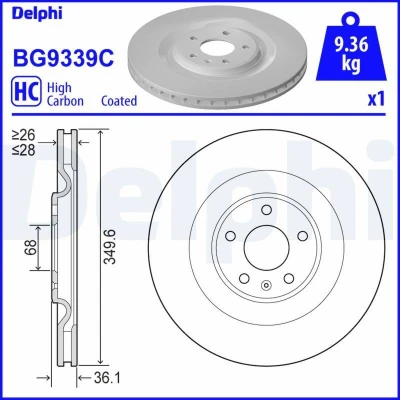 Abbildung von DELPHI BG9339C Bremsscheibe 350 28 5 Belüftet beschichtet hochgekohlt ohne Radlager, ABS Sensorring AUDI: Q7, A6 C8 Avant, A7 Sportback