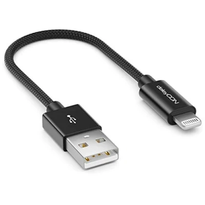 Abbildung von deleyCON 0,15m Lightning 8 Pin Ladekabel USB Kabel Apple MFi für iPhone 14 Pro Max Plus SE 13 Mini 12 Metallstecker &amp; Nylonkabel Schwarz