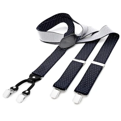 Abbildung von DonDon Hosenträger Herren breit 3,5 cm mit 4 Clips extra stark in Y Form elastisch und längenverstellbar, gepunktet Blau Weiß