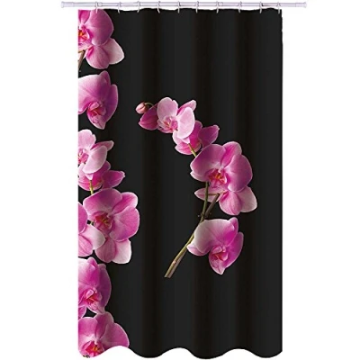 Abbildung von MSV Anti Schimmel Duschvorhang Bakteriell, waschbar, wasserdicht, mit 12 Duschvorhangringen Polyester, „Lanyu Schwarz“ 180x200cm
