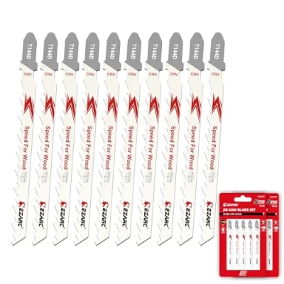Abbildung von EZARC 10tlg Stichsägeblätter T144D für schnelles Holzschneiden, 6TPI T Schaft Stichsägeblatt Set aus CRV, gebogenes und gewelltes Schneiden