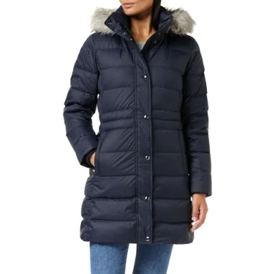 Abbildung von Tommy Hilfiger Damen Daunenjacke Mantel Tyra Down Coat WiTH Fur aus Entendaunen, Blau (Desert Sky), XXS