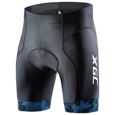 Abbildung von XGC Herren Kurze Radlerhose und Radunterhose Radsportshorts Fahrradhose für Männer elastische atmungsaktive 3D Schwamm Sitzpolster mit Einer hohen Dichte (Blue, M)