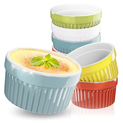 Abbildung von ToCi 10 x Bunte Soufflé Förmchen Ø 9 cm Creme Brulee Schälchen Ofenfeste Keramik je 185 ml Dessertschale Pastetenförmchen für Ragout Fin Schoko Souffle