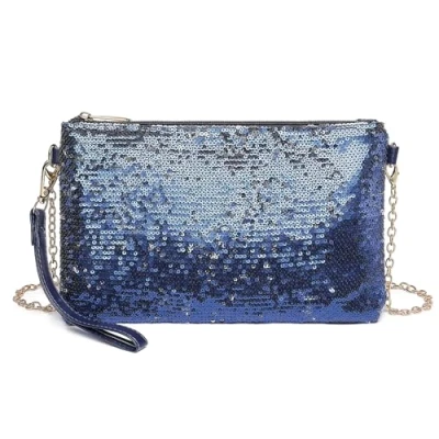 Abbildung von Miss Lulu Damen Fashion Pailletten Tasche Mini Clutch kleine Kettentasche Umhängetasche für Hochzeiten, Dates und verschiedene Anlässe mit goldener Kette