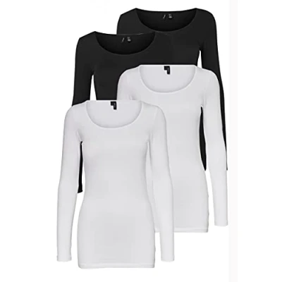 Abbildung von VERO MODA Damen VMMAXI My LS Soft Long U Neck 4 Pack, Black/Black + Bright White B, M