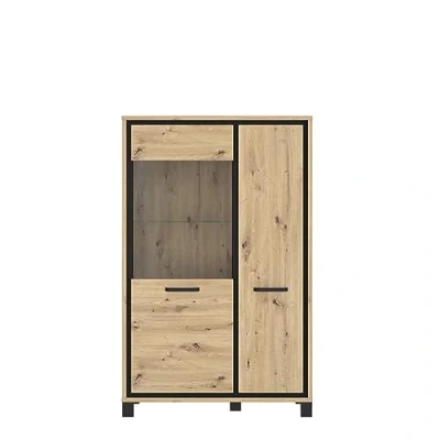 Abbildung von FORTE Trondheim Highboardvitrine mit 1 Tür und Glastür, Holzwerkstoff, Artisan Eiche kombiniert Schwarz Eiche, 101,4 x 161 41,5 cm