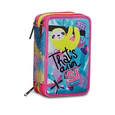 Abbildung von SJ GANG STYLE JAM Federmäppchen mit 3 Reißverschlüssen Dreifach Fach CLACK IT GIRL Stiften, Bleistiften, Farben Kinder Unisex, Sea Water, 12,5 x 20 7 cm, Taglia Unica, Casual