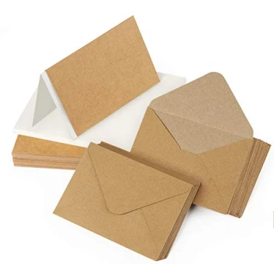 Abbildung von Mocraft 60 Sets Kraftpapier Umschläge Blanko Falt Karten mit Briefumschläge &amp; Weiß Einlege Blätter Doppelkarten für Grüße Hochzeit Einladung, Natur Braun