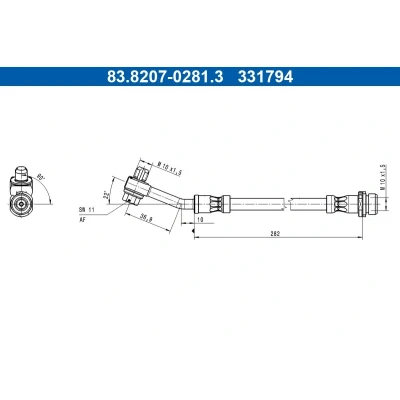 Abbildung von ATE 83.8207 0281.3 Bremsschläuche 282mm M10x1,5mm FORD USA: Mustang Mach E EV, EV 4x4, GT 4x4 2020