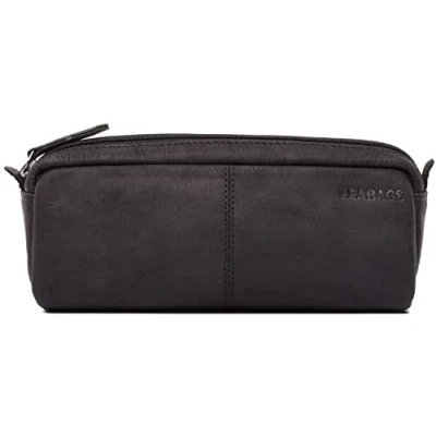 Abbildung von LEABAGS Leder Federmäppchen I Große Echtleder Federmappe Federtasche für Beruf Uni Schule Schlampermäppchen Stiftetui Stiftmappe Ledermäppchen Nature Schwarz