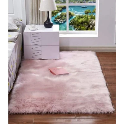 Abbildung von HARESLE Waschbarer Teppich, Wohnzimmer Schlafzimmer Kunstfell Teppich rutschfest Flauschig Weich Lammfell Imitat (Rosa/60x90cm)