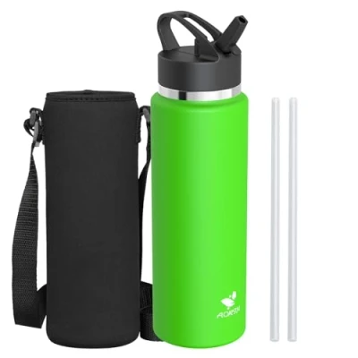 Abbildung von AORIN Trinkflasche Edelstahl, 1000ml Auslaufsichere Wasserflasche mit Strohhalm, BPA Frei Kinder, Vakuumisolierte Thermoskanne für Sport, Schule, Fitness, Outdoor